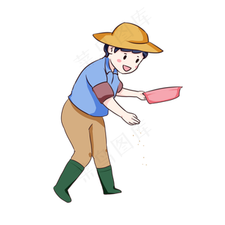 手绘卡通秋种人物播种