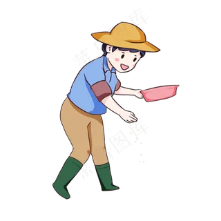 手绘卡通秋种人物播种