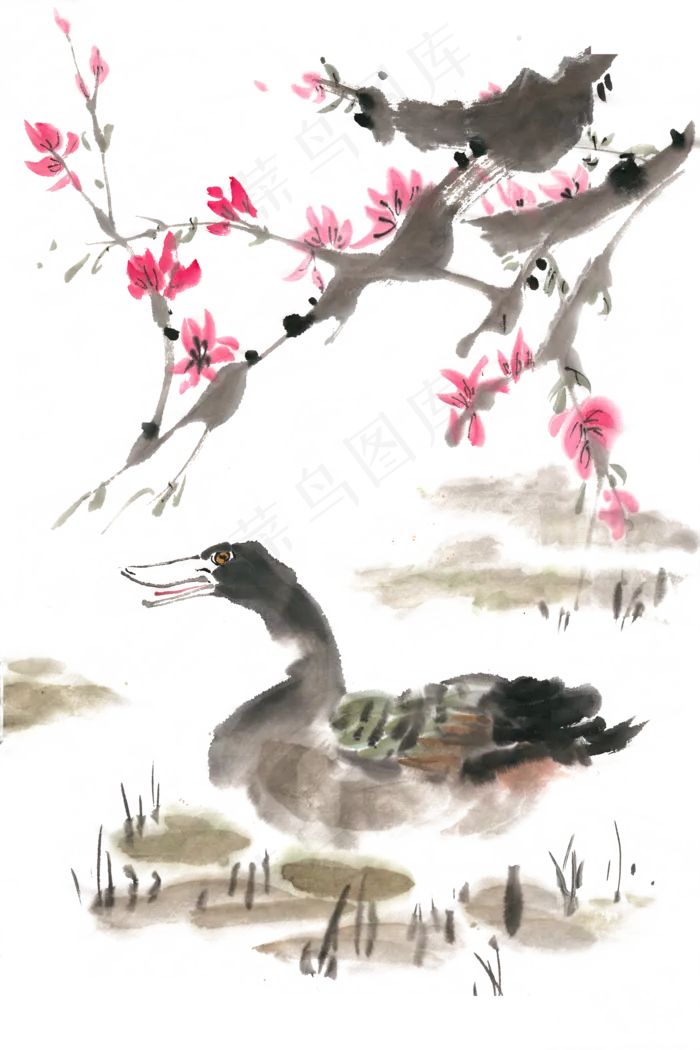春暖鸭先知水墨画PNG免抠素材(2200*3300px 300 dpi )psd模版下载