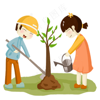 植树节浇水的小女孩