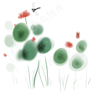 大暑水墨荷花和蜻蜓