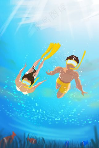 夏日游泳小清新海底清凉蓝色
