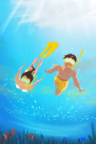 夏日游泳小清新海底清凉蓝色