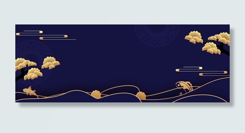 中秋节复古蓝色电商海报背景