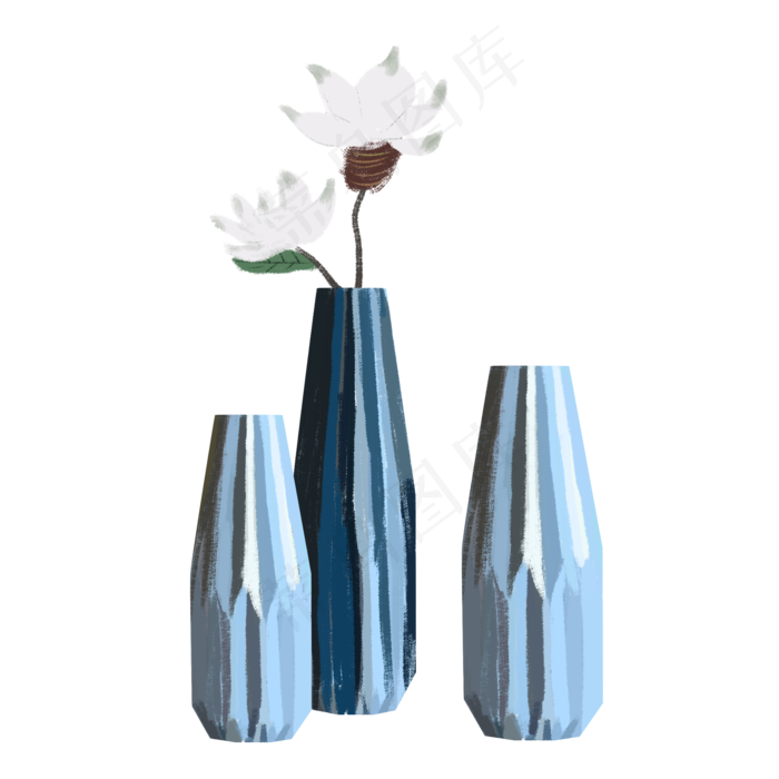 手绘干花装饰蓝色塑料花瓶