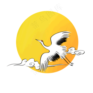 朝阳仙鹤水墨风免扣,免抠元素