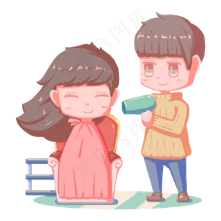 二月二龙抬头剪头发吹头发人物免,免抠元素
