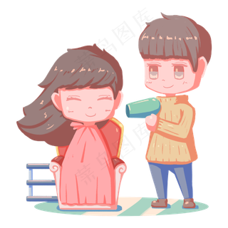 二月二龙抬头剪头发吹头发人物免,免抠元素