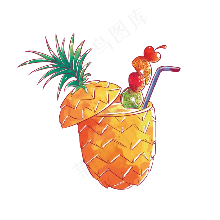 夏天卡通菠萝汁清凉矢量图,免抠元素