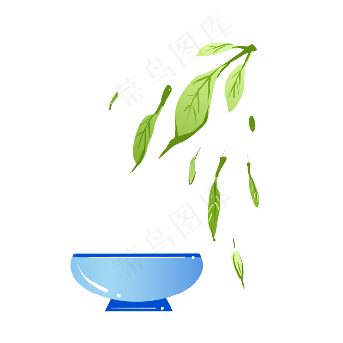 绿色的茶叶和茶杯