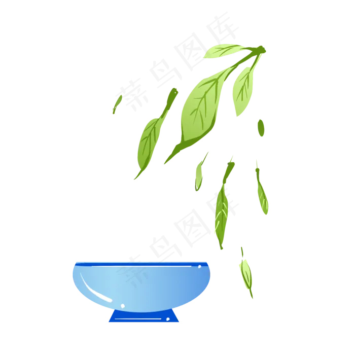 绿色的茶叶和茶杯