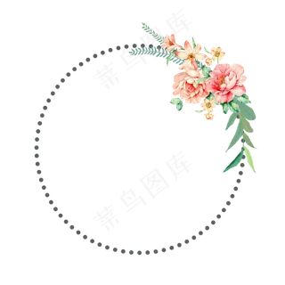 虚线圆环植物花草边框,免抠元素