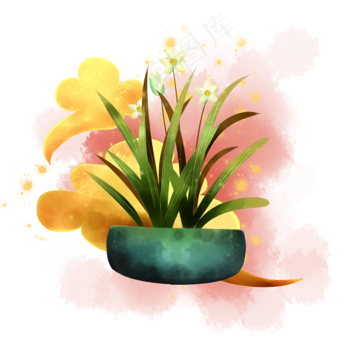 鼠年水彩春节盆栽,免抠元素(2500X2500(DPI:300))psd模版下载