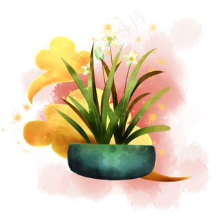 鼠年水彩春节盆栽,免抠元素