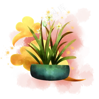 鼠年水彩春节盆栽,免抠元素