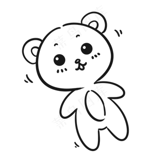 卡通手绘黑白六一儿童节小熊,免抠元素