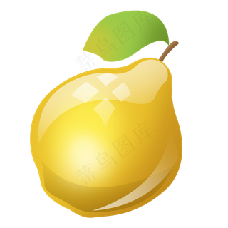 黄色带叶水晶水果梨子psd透明底