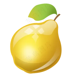 黄色带叶水晶水果梨子psd透明底