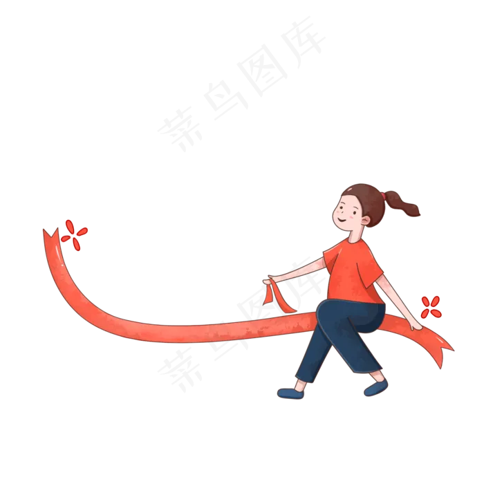 儿童节卡通女孩丝带装饰免抠素材(2000X2000(DPI:300))psd模版下载