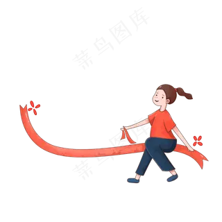 儿童节卡通女孩丝带装饰免抠素材