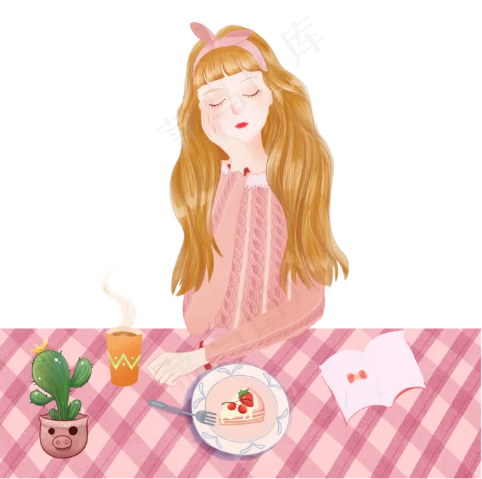 手绘卡通休闲的小女孩元素(3540X3522(DPI:300))psd模版下载