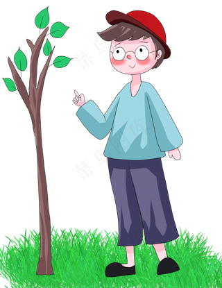 可爱植树节卡通元素