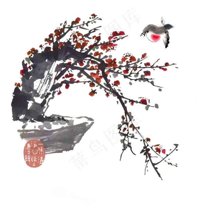 红梅盆景春节雀鸟喜庆开春PNG,免抠元素(1080X1080(DPI:72))psd模版下载