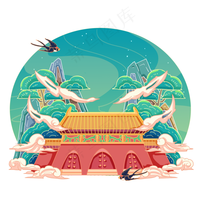 北京十三陵国风建筑,免抠元素(2000*2000px 300 dpi )psd模版下载