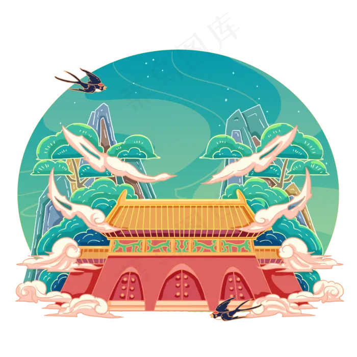 北京十三陵国风建筑,免抠元素(2000*2000px 300 dpi )psd模版下载