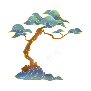 国潮金色中国风松树,免抠元素