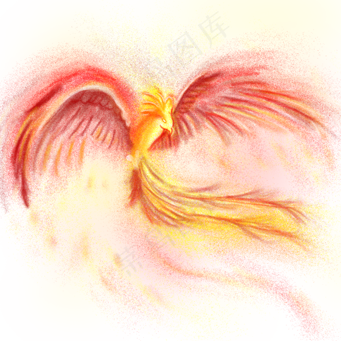 梦幻火红凤凰手绘插画psd,免抠元素