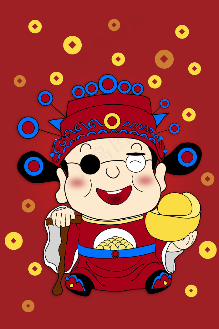 红色系招财进宝财神爷(3545X5315(DPI:300))psd模版下载