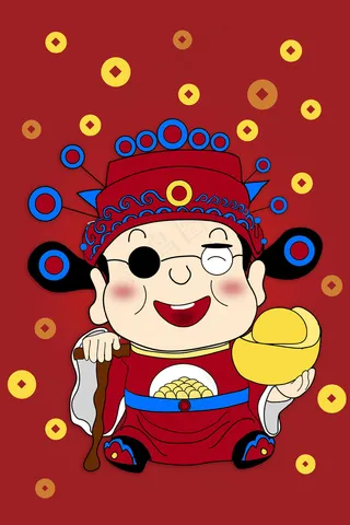 红色系招财进宝财神爷