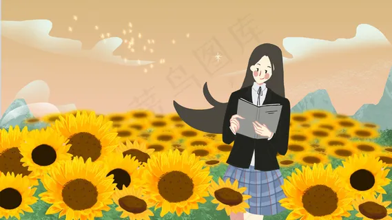 五一劳动节向日葵女孩