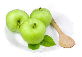 放在盘中的青苹果