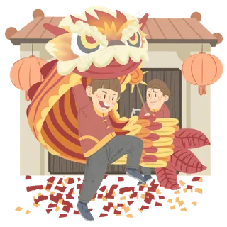 元宵节舞狮子的小男孩,免抠元素 元宵节舞狮子的小男孩,免抠元素