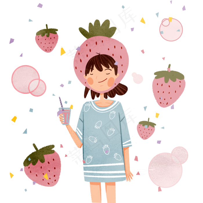 夏日可爱少女维生素草莓甜美消暑(3000X3000(DPI:300))psd模版下载