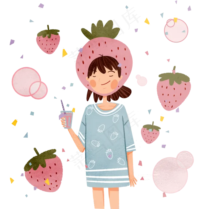 夏日可爱少女维生素草莓甜美消暑(3000X3000(DPI:300))psd模版下载