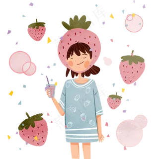 夏日可爱少女维生素草莓甜美消暑