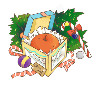 平安夜圣诞节礼物盒打开的平安果,免抠元素