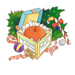 平安夜圣诞节礼物盒打开的平安果,免抠元素