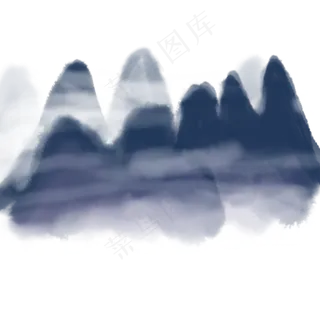 蓝色山水水墨画