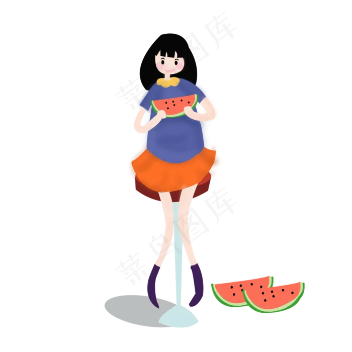 夏天女孩吃西瓜(2000X2000(DPI:300))psd模版下载