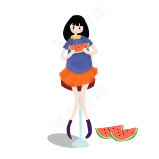 夏天女孩吃西瓜