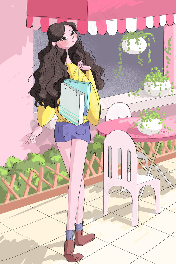 小清新妇女节女生逛街场景(1125X2436(DPI:72))psd模版下载