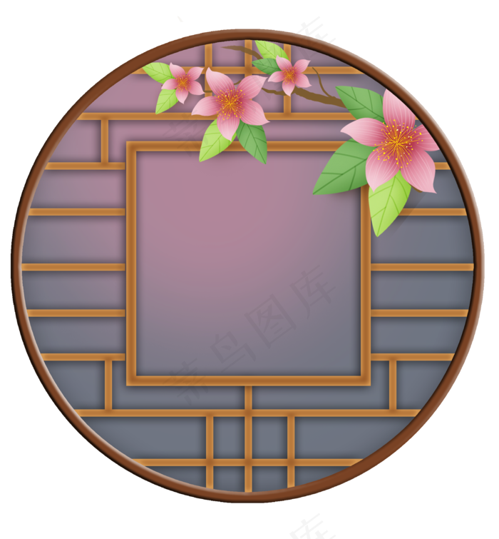 古风江南窗子和桃树(2000X2158(DPI:299))psd模版下载
