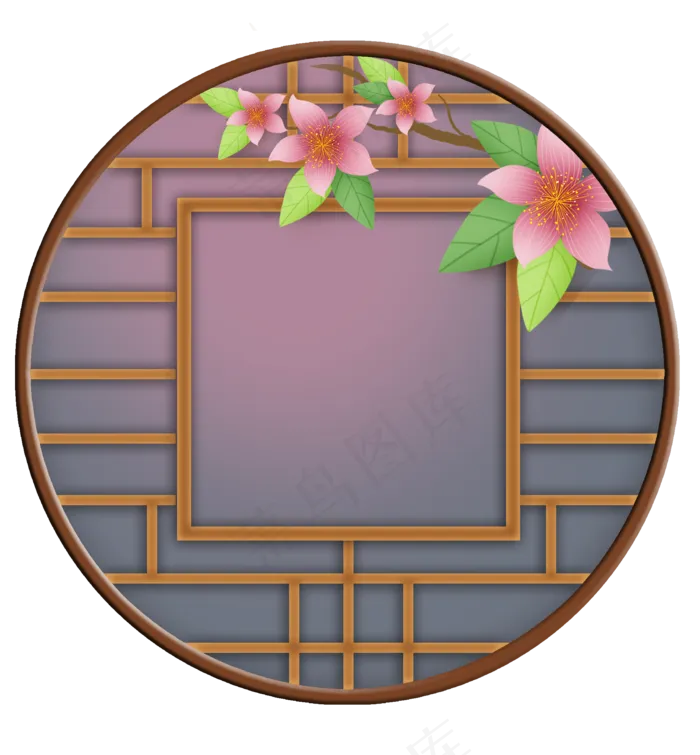 古风江南窗子和桃树(2000X2158(DPI:299))psd模版下载
