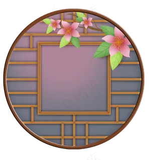 古风江南窗子和桃树