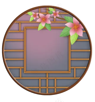 古风江南窗子和桃树