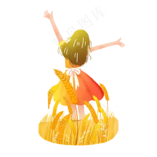 芒种麦穗麦田少女素材